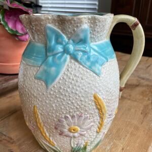1880s English majolica art pottery pitcher
